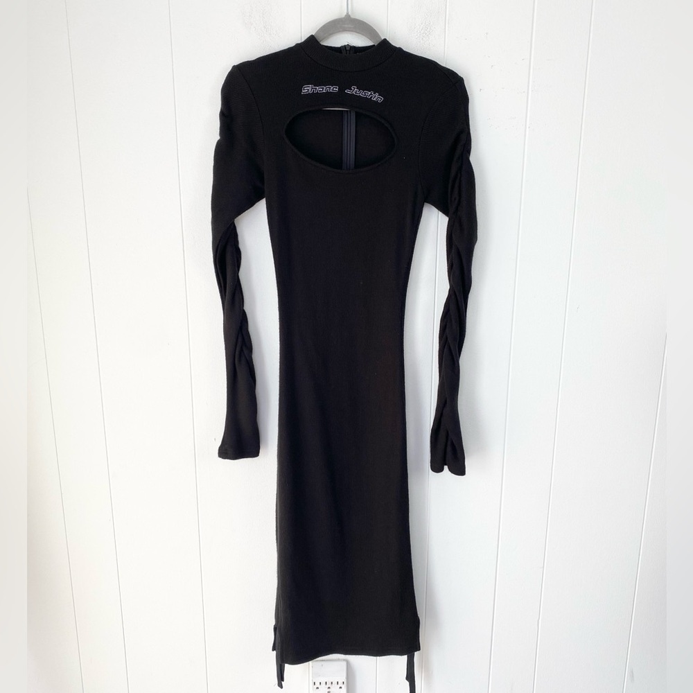 Shane‎ Justin Long Sleeve Cut Out Chest Bodycon Sweater Dress Size XS-S Black